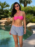 Bright Pink Halter Bikini With Shorts Set