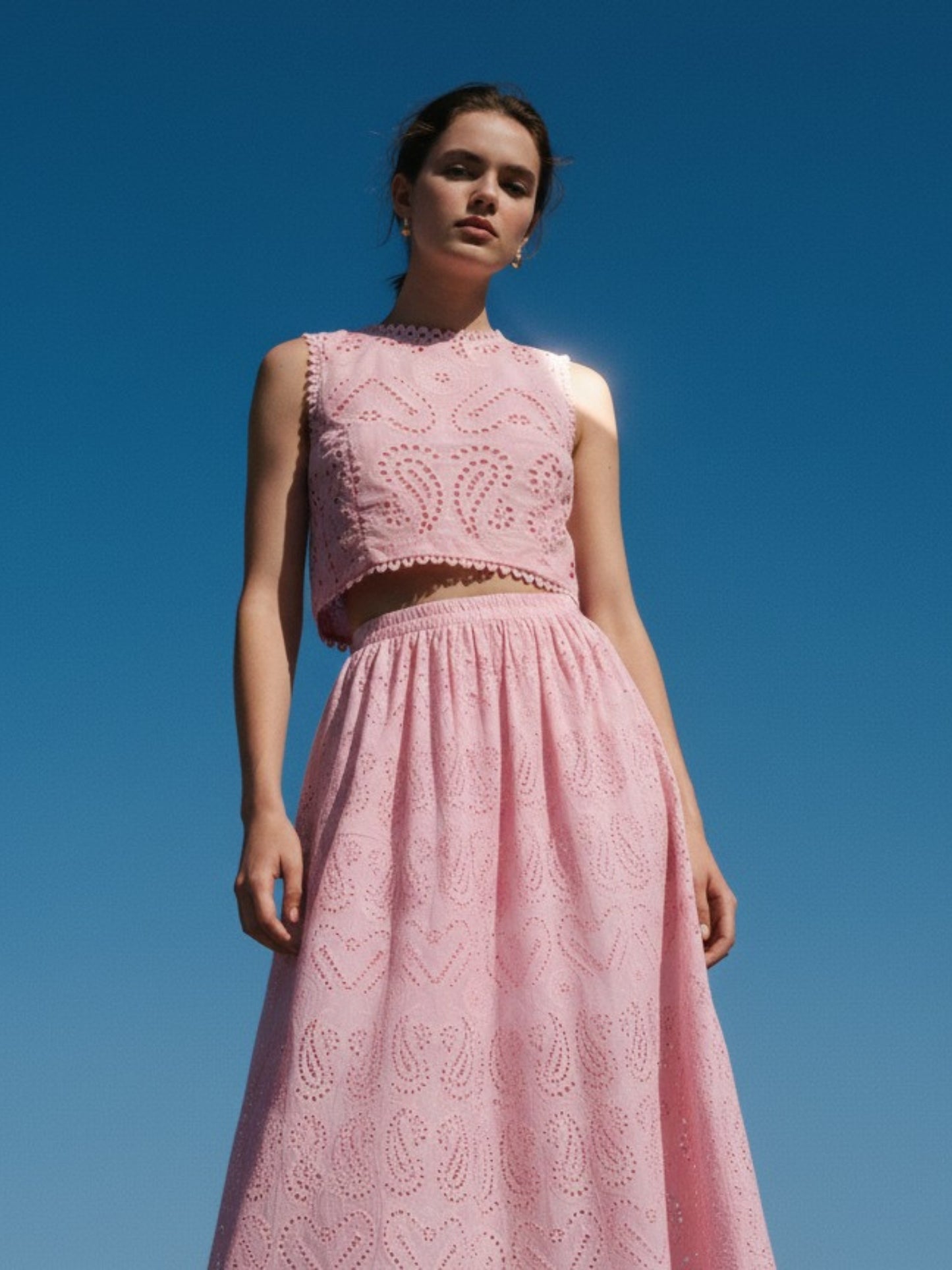 Vera Pink Crop Top and Maxi Skirt Set