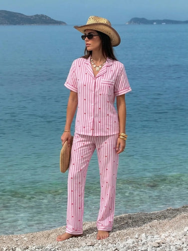 Pink Stripe Heart Cotton Nightsuit