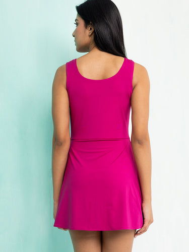 Magenta Glow Knot-Skirt Bodysuit