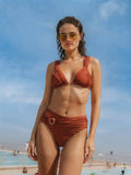 Brown Sculpted Triangle Bikini Set