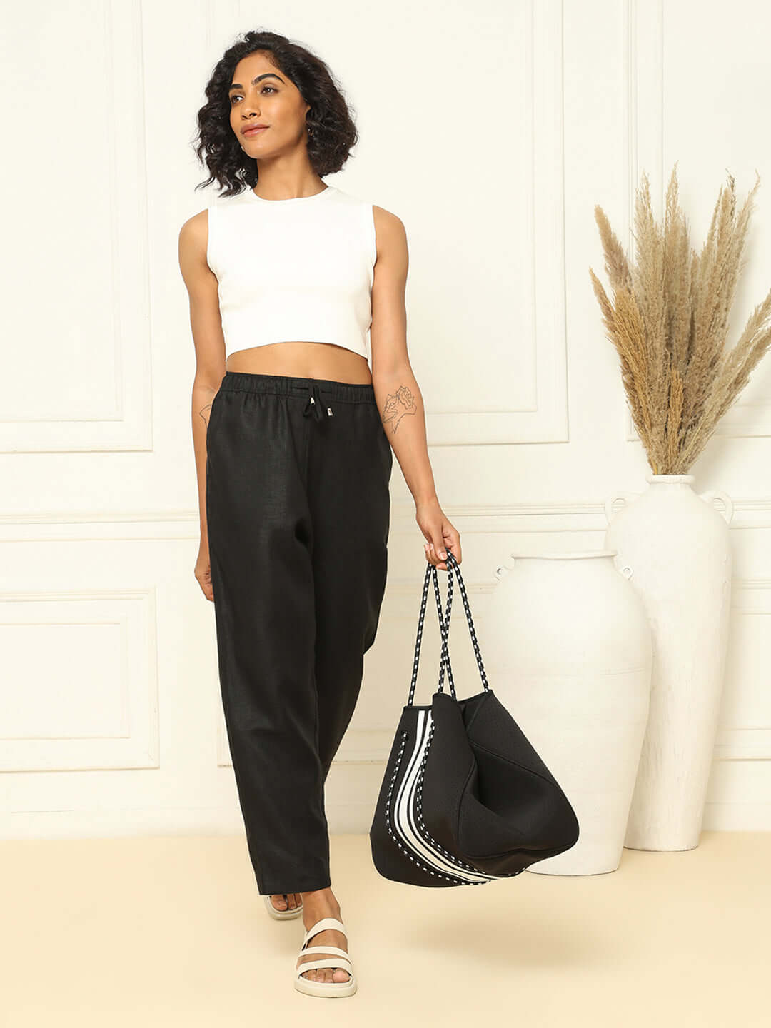 Shop-Linen Tapered Pants Black