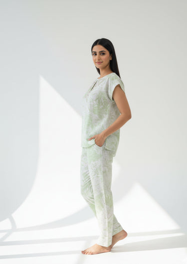 Misty Meadow Embroidered Night Suit