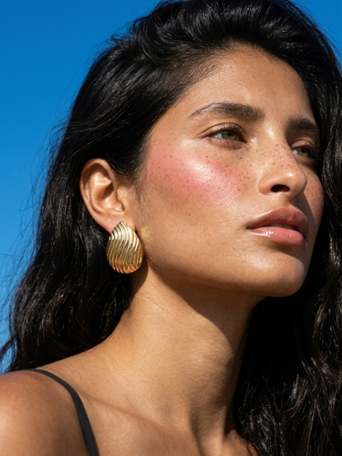 Chunky Ridged Gold Drop Earrings