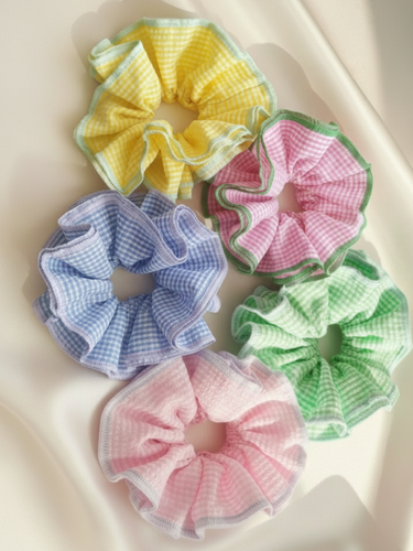 Gingham Oversized Cotton Scrunchie (Pack of 5)