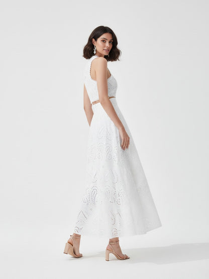 Vera White Crop Top and Maxi Skirt Set