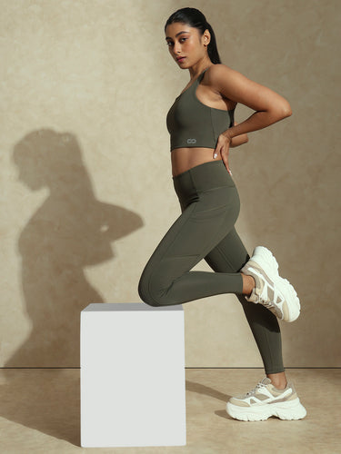 Terra olive high impact sports bra and luna sculpt leggings - Earthy tones activewear for Valentine's gift 