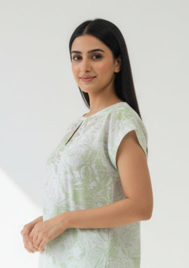 Misty Meadow Embroidered Night Suit