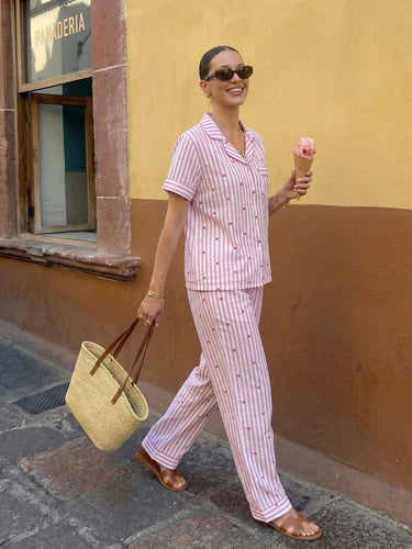 Pink Stripe Heart Cotton Nightsuit