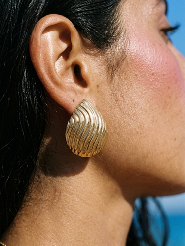 Chunky Ridged Gold Drop Earrings