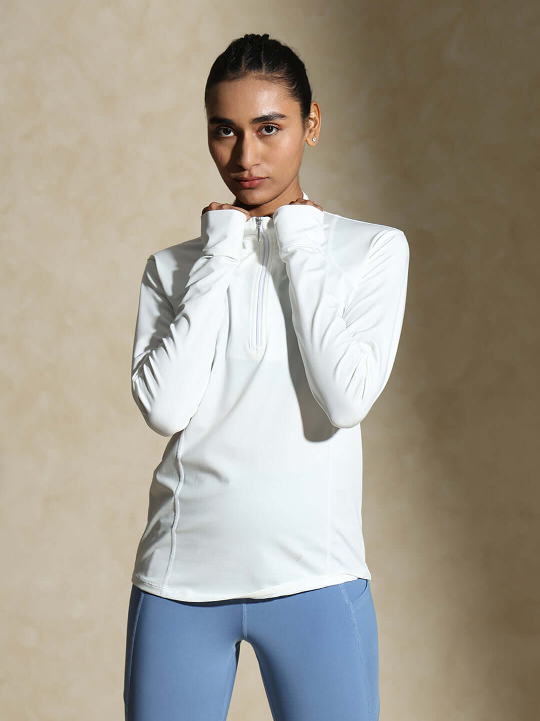 Shop-Women's Ath Runner Zip Neck White