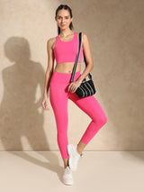 Premium hot pink high-impact sports bra and leggings set for women - Valentine's Day gift for fitness lover