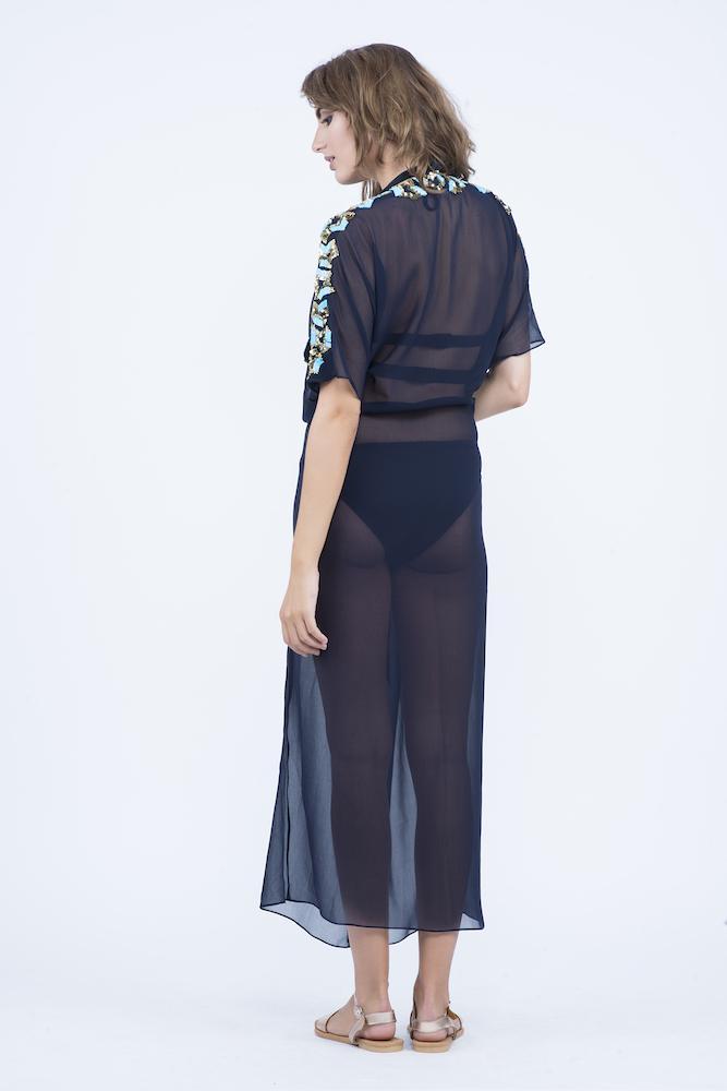 KAI  V Cold Shoulder Embellished Long Kaftaan