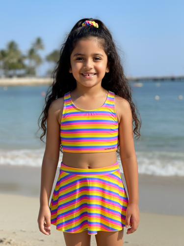 Girls Stripes Tankini Skirt Swimset