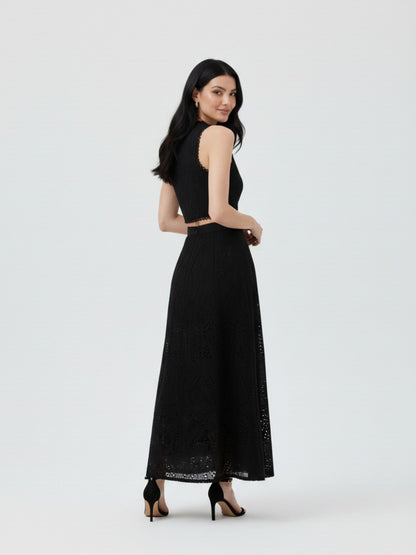 Vera Black Crop Top and Maxi Skirt Set