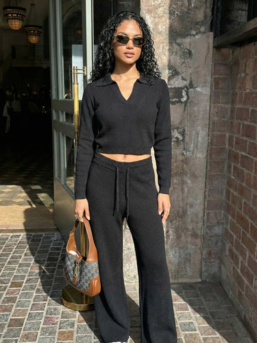 Airport Look Black Coord Set Ribbed
