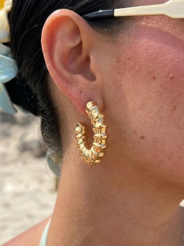 Gold Ripple Semi Hoop Earrings