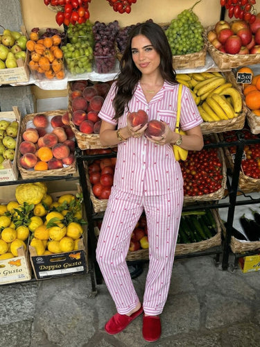 Pink Stripe Heart Cotton Nightsuit