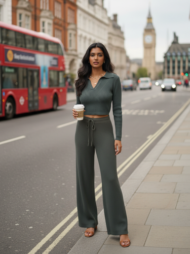 Ribbed Knit Polo Bottle Green Travel Set