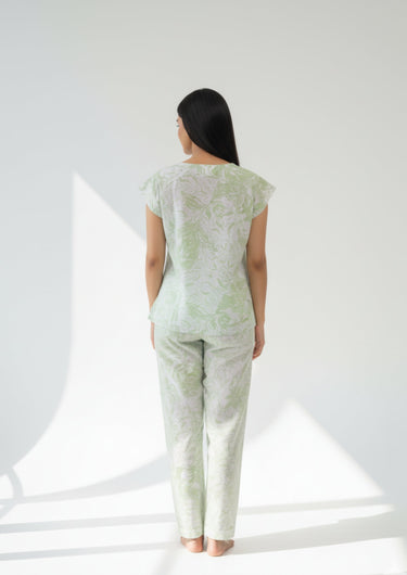 Misty Meadow Embroidered Night Suit