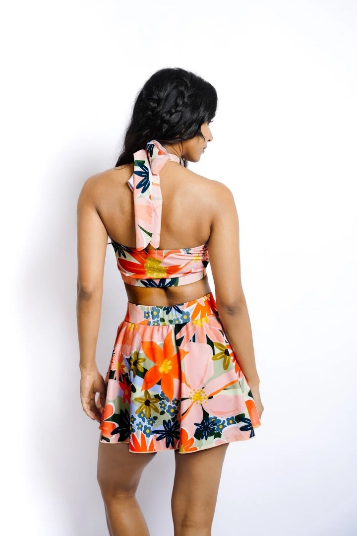 Wild Flower Crop Tank Top and High-Waist Skirt Swim Suit: Your Beach Club Glamour Ensemble