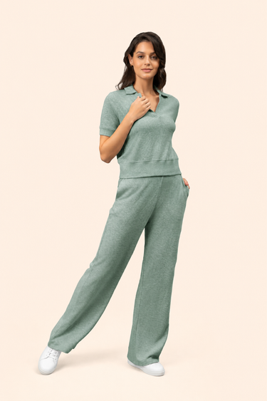 Calming Green Ottoman High-Rise Wide-Leg Pant