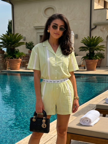 Green Striped Cotton Shorts Nightsuit