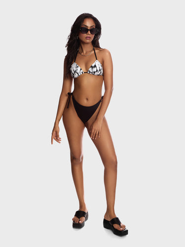 Black & White Floral Print Bikini Top