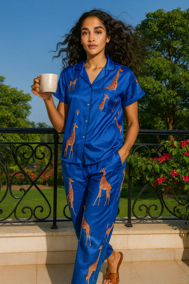 Giraffe Print - Blue Women Pajama Set