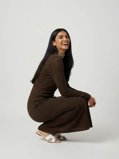 Brown Knitted Bodycon Beachwear Maxi Dress
