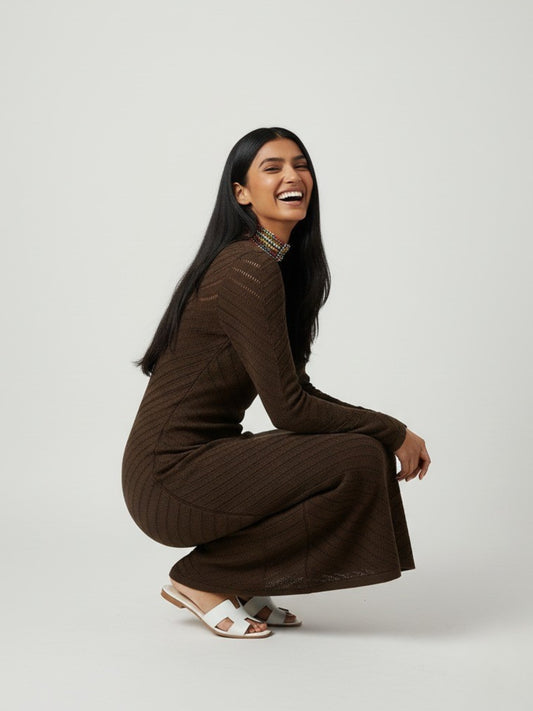 Brown Knitted Bodycon Beachwear Maxi Dress