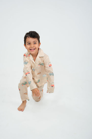 Little Wheels – Hand-Drawn Car Print Night Suit