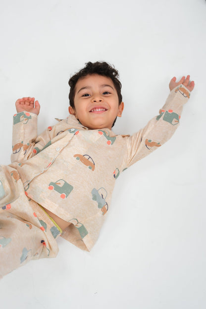 Little Wheels – Hand-Drawn Car Print Night Suit