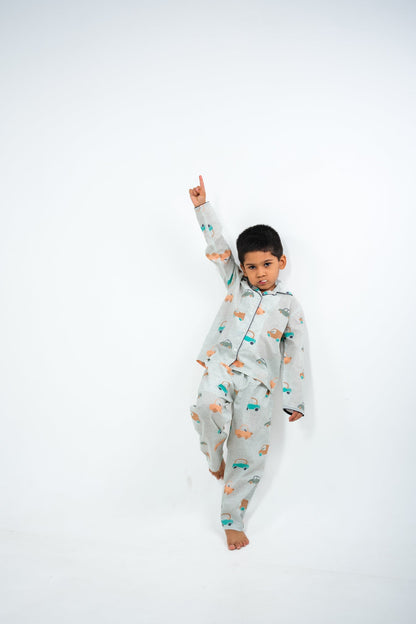 Little Wheels – Hand-Drawn Car Print Night Suit