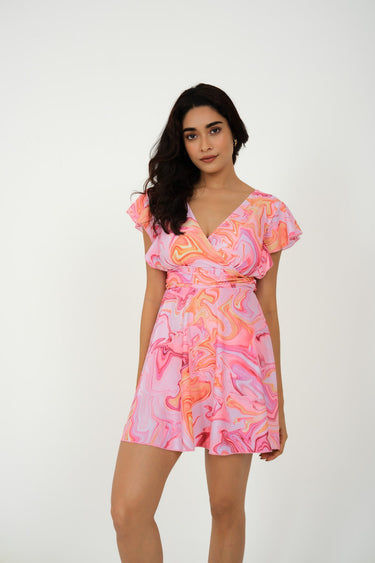 Rose Rhapsody - Frock Style Swimsuit with Wrap Top