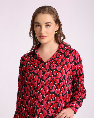 Crimson Abstract Shirt For Women