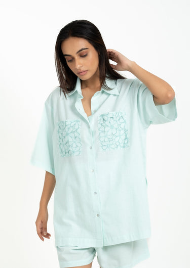 Mint Breeze-Shorts Set with Embroidered Pockets