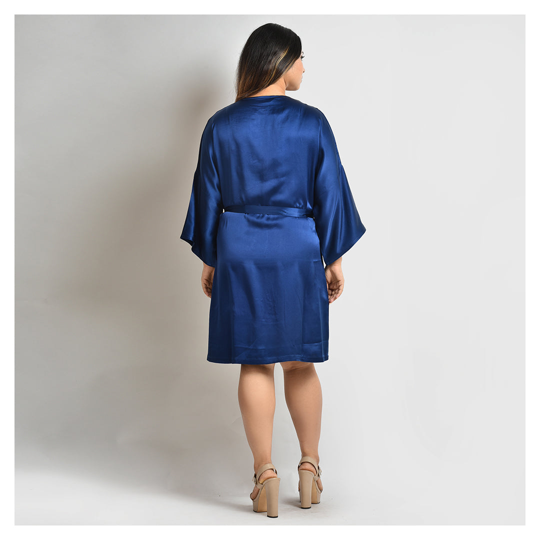 Luxurious Midnight Blue Silk Short Robes for Women