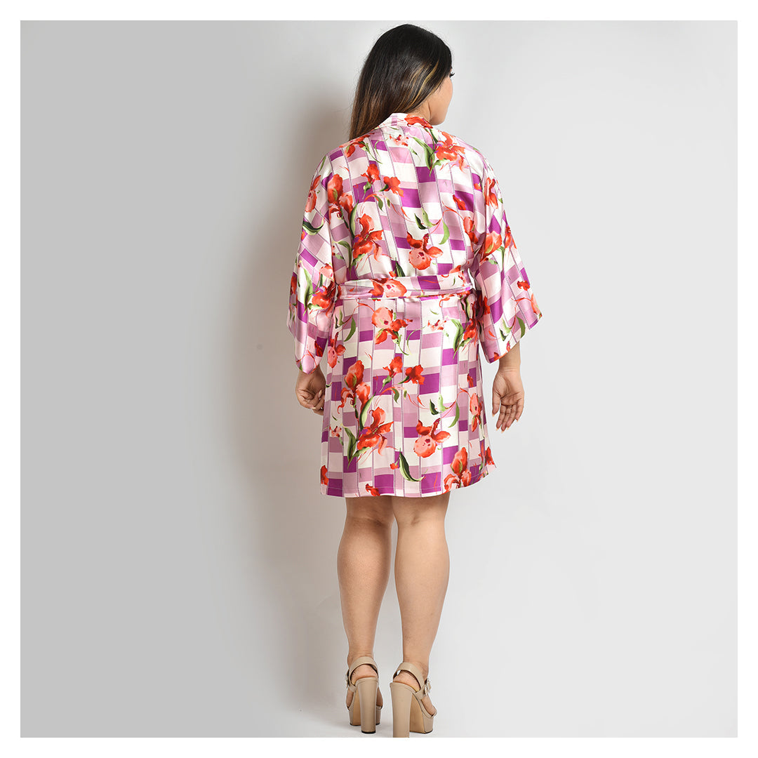 Stylish Light Purple Silk Robe with Printed Design for Women