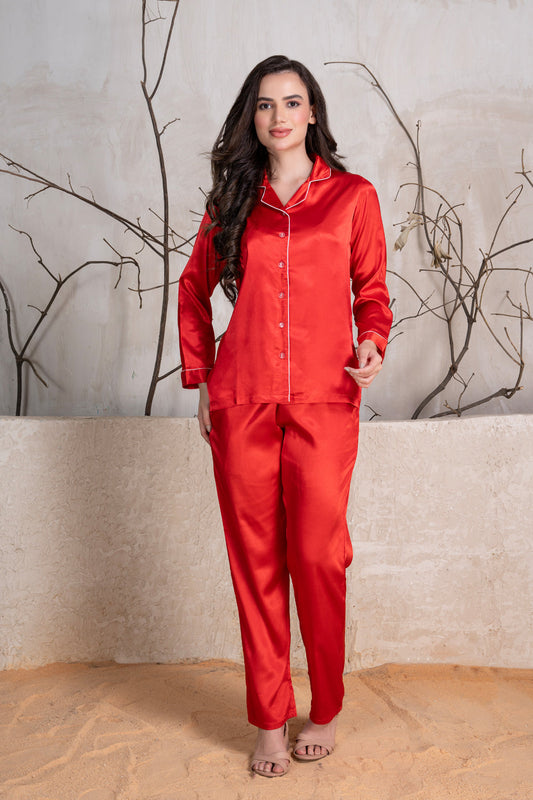 Valentine Red Classic Collar Pajama Set