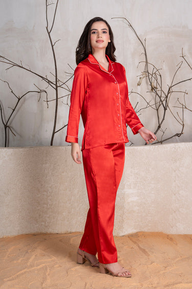 Valentine Red Classic Collar Pajama Set