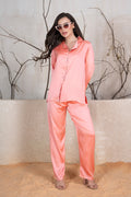 Peach Satin Classic Collar Night Suit