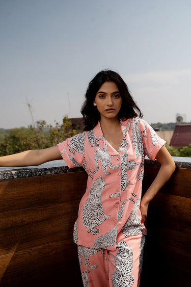 Satin Leopard Night Suit Set