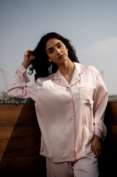 Baby Pink Satin Night Suit Set