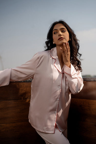 Baby Pink Satin Night Suit Set