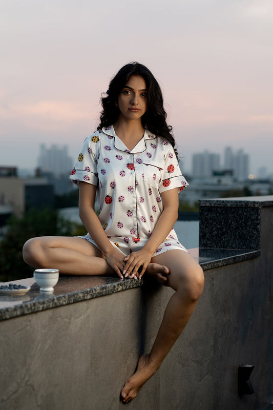 Lady Bug Printed Satin 3pc Set