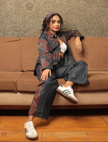 Women Denim Ajrakh Shirt