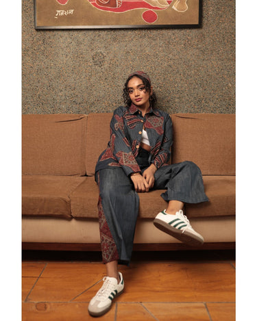 Women Denim Ajrakh Shirt