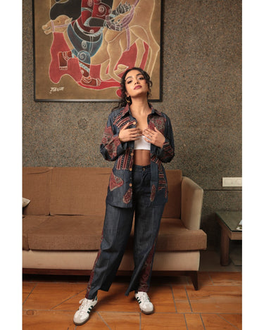 Women Denim Ajrakh Set