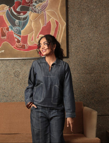 Women Denim V-Neck Shirt